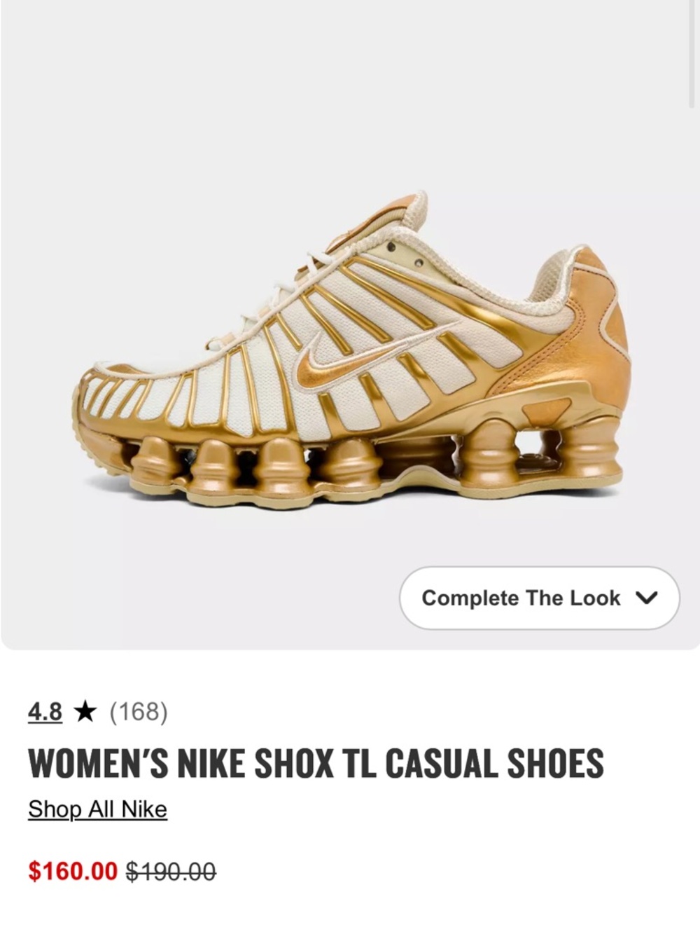 Nike Shox TL Gold and Tan Athletic Sneakers